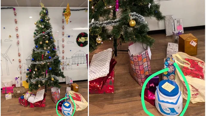 Secret Santa Goals: Indian Employee Gifts Tub of Dahi to Colleague, Pic Goes Viral