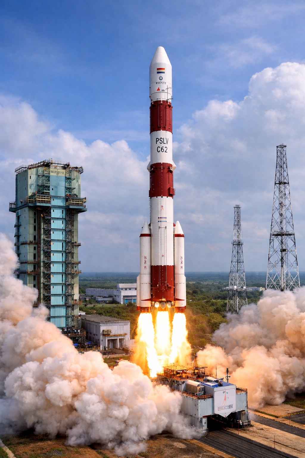 isro launches pslv c62 rocket lifting off successfully during a major space mission