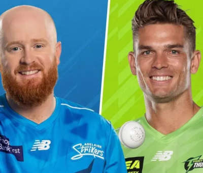 Adelaide Strikers vs Sydney Thunder players ahead of a Big Bash League match